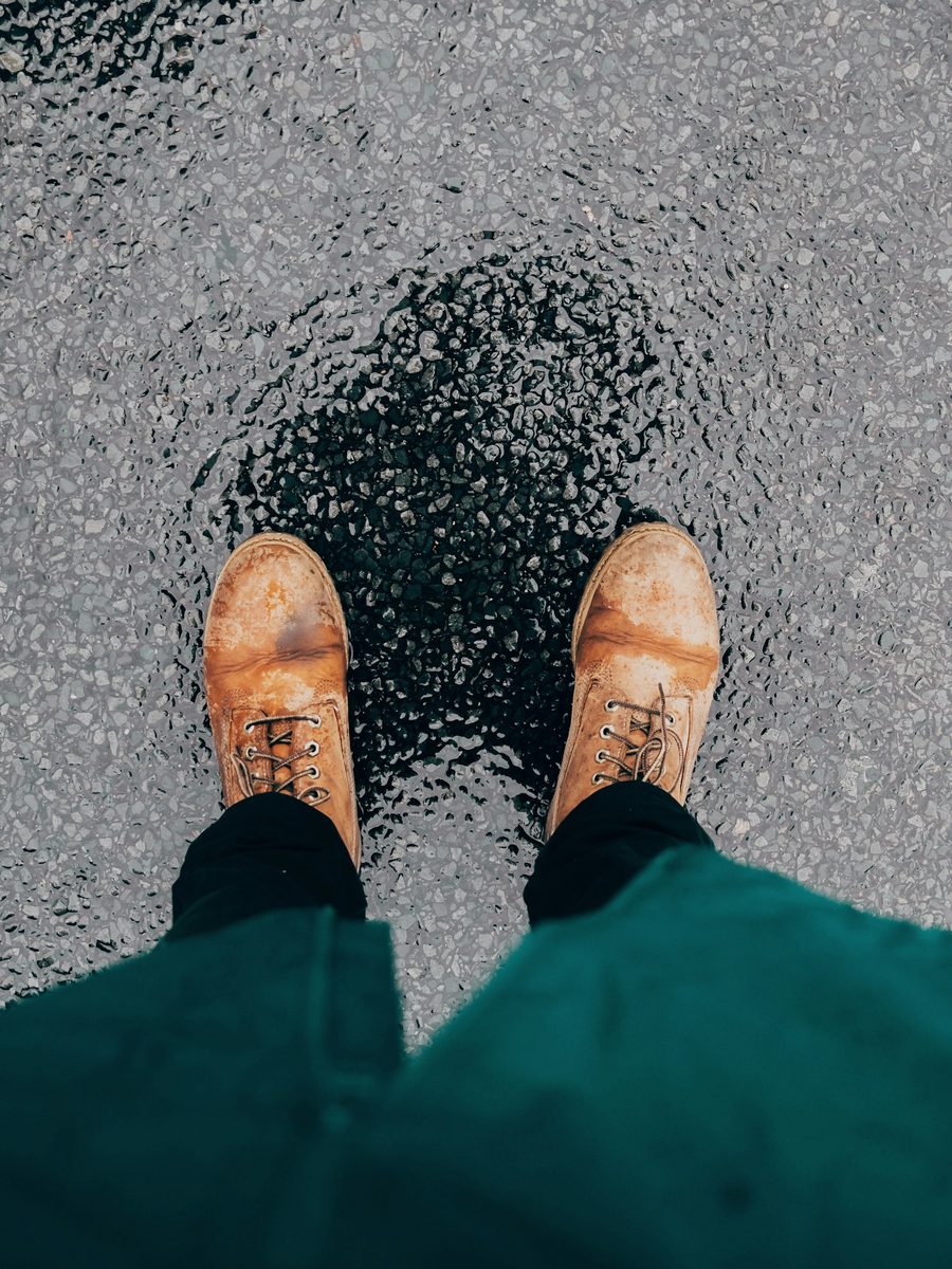 Work boots on a work site